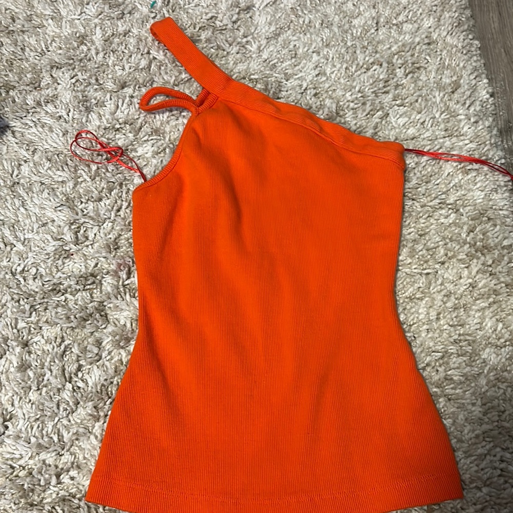 Anthropologie Maeve One-Shoulder Blouse Tank Top Ribbed Orange